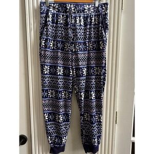Nautica Womens Pajama Pants Snowflake Fair Isle‎ Print Cozy Fleece Lounge M